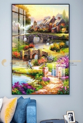 Tranh treo tường đơn ngang canvas Tráng gương sơn dầu núi rừng (tỷ lệ 2:3) -3