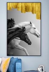 Tranh đơn treo tường Tráng gương cao cấp trừu tượng đôi Ngựa hiện đại tỷ lệ 2:3 -55