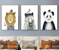 Bộ 3 tranh treo tường tranh hoạt hình trẻ em hoạt hình động vật canvas Tráng gương cao cấp-16