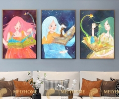 Bộ 3 tranh treo tường tranh hoạt hình trẻ em hoạt hình động vật canvas Tráng gương cao cấp-18