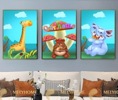 Bộ 3 tranh treo tường tranh hoạt hình trẻ em hoạt hình động vật canvas Tráng gương cao cấp-17