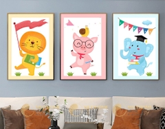 Bộ 3 tranh treo tường tranh hoạt hình trẻ em hoạt hình động vật canvas Tráng gương cao cấp-22