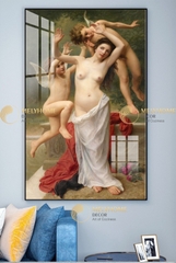 Tranh treo tường đơn dọc Cô gái khoả thân chân dung sơn dầu Phục Hưng Châu Âu (tỷ lệ 2:3) -6