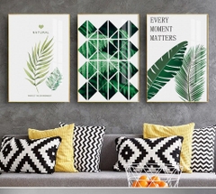 Bộ 3 tranh treo tường canvas Tráng gương cao cấp lá cây nhiệt đới phong cách Bắc Âu Tropical -10