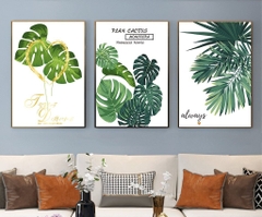 Bộ 3 tranh treo tường canvas Tráng gương cao cấp lá cây nhiệt đới phong cách Bắc Âu Tropical -8