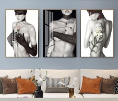 Bộ 3 tranh treo tường phong thuỷ Canvas Tráng gương cao cấp chân dung cô gái khoả thân nghệ thuật -1