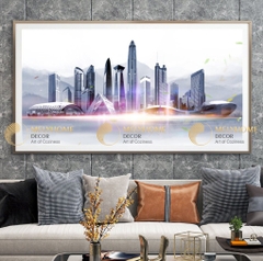 Tranh treo tường đơn dọc ngang canvas Tráng gương thành phố hiện đại (tỷ lệ 1:2) -1
