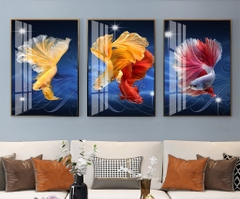 Bộ 3 tranh treo tường canvas Tráng gương cao cấp phong thuỷ tranh cá cửu ngư nghệ thuật -3