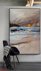 Tranh treo tường canvas Tráng gương cao cấp phong cảnh biển hoàng hôn tỷ lệ 2:3 -55
