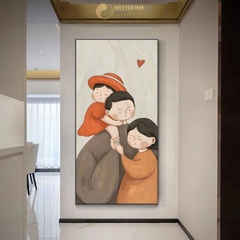 Tranh Đơn Dọc Treo Tường Tráng gương / Canvas Gia Đình Ba Mẹ 1 Bé Gái Đáng Yêu Hạnh Phúc-HTQ125