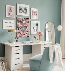 Bộ 6 Tranh Treo Tường Tráng gương/Canvas Hồng Xanh Trắng Trừu Tượng Hổ Hoa Hồng Bí Ẩn Thời Trang Prada Nước Hoa - MELYHOME