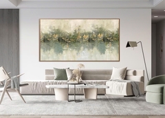 Tranh Đơn Ngang Trừu Tượng Xanh Lá Tối Giản Minimalist Wabi sabi Treo Tường Tráng gương trang trí phòng khách sạn, phòng ngủ