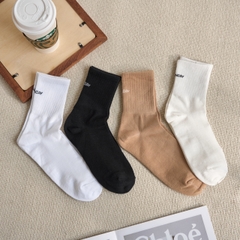 Tất Vớ Kẻ Cổ Cao Second Sunday Basic Color Logo SA09