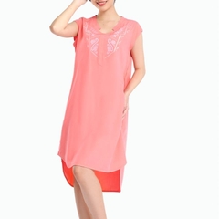 Đầm ROM thêu, cổ tim lãnh tụ, tay con