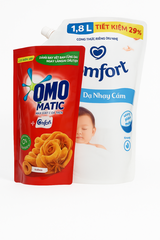 Combo Nước xả Comfor đậm đặc cho da nhạy cảm 1.8 lít. Tặng nước giặt omo 350g