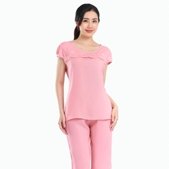Bộ lửng ROM thêu, cổ tròn đô gợn sóng