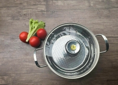 Chảo lẩu inox hai quai 3 đáy+ nắp kính, lòng trong inox Nanocook