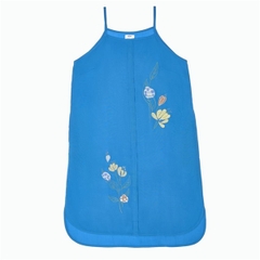 Đầm rayon màu dày thêu, 2 dây, xẻ tà