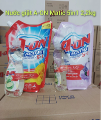 Combo Nước giặt A-ON Matic 5in1 hương nắng mai bịch 2.2kg. Tặng nước rửa chén A-ON 400g