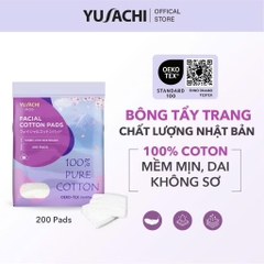 Bông tẩy trang 100% cotton Yusachi 200pcs/gói - Sản xuất bởi tập đoàn Suzuran - Nhật Bản (Bông vuông)