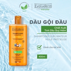 Dầu gội thiên nhiên không Silicon Evoluderm chiết xuất tinh dầu hoa trà, lưu ly và Argan dành cho tóc khô 400ml
