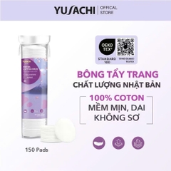 Bông tẩy trang 100% cotton Yusachi 150pcs/gói - Sản xuất bởi tập đoàn Suzuran - Nhật Bản (Bông tròn)