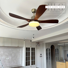 Quạt Trần 5 Cánh Gỗ Có Đèn Thân Đồng QT168