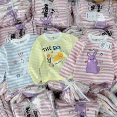 SET 3 ÁO PHÔNG GIẤY DÀI TAY KẺ HỒNG XANH VÀNG CHO BÉ