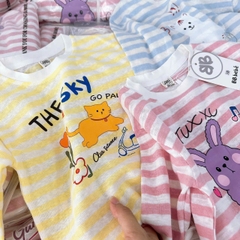 SET 3 ÁO PHÔNG GIẤY DÀI TAY KẺ HỒNG XANH VÀNG CHO BÉ