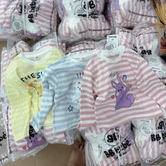 SET 3 ÁO PHÔNG GIẤY DÀI TAY KẺ HỒNG XANH VÀNG CHO BÉ