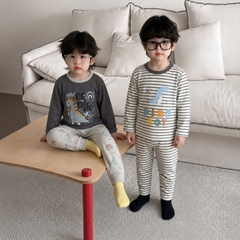 SET 3 BỘ DÀI TAY KHỦNG LONG KẺ XÁM NÂU CHO BÉ