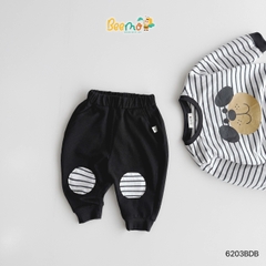 BỘ COTTON KẺ NGANG DÀI TAY IN HÌNH CHÚ CHÓ ĐÁP GỐI CHO BÉ