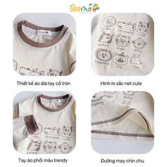 ÁO COTTON DÀI TAY BEEMO IN HÌNH THÚ CHO BÉ
