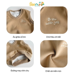 ÁO GILE CỔ TIM THÊU CHỮ GROW WITH JOY CHO BÉ