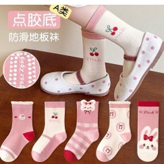 SET 5 ĐÔI TẤT CHỐNG TRƯỢT CHERRY HỒNG CHO BÉ