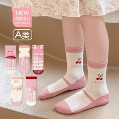SET 5 ĐÔI TẤT CHỐNG TRƯỢT CHERRY HỒNG CHO BÉ