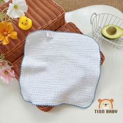 SET KHĂN SỮA, KHĂN MẶT XÔ MUSLIN TONE TRẮNG VIỀN RODE CHO BÉ