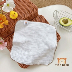 SET KHĂN SỮA, KHĂN MẶT XÔ MUSLIN TONE TRẮNG VIỀN RODE CHO BÉ