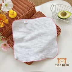 SET KHĂN SỮA, KHĂN MẶT XÔ MUSLIN TONE TRẮNG VIỀN RODE CHO BÉ