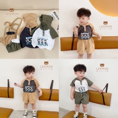 BỘ RAGLAN PHỐI MŨ IN GẤU CHO BÉ