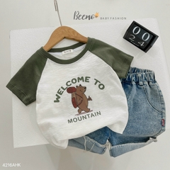 ÁO CỘC TAY RAGLAN IN HÌNH GẤU