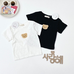 ÁO CỘC TAY COTTON XƯỢC THÊU HÌNH GẤU