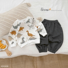 BỘ NỈ DA CÁ DÀI TAY IN HÌNH KL CHO BÉ