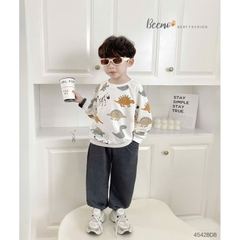 BỘ NỈ DA CÁ DÀI TAY IN HÌNH KL CHO BÉ