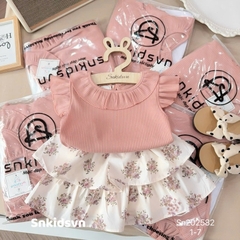 SET ÁO THUN GÂN HỒNG CAM MIX CHÂN VÁY HOA