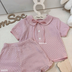 SET BỘ MẸ VÀ BÉ XÔ MUSLIN HỒNG CHẤM BI