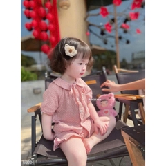 SET BỘ MẸ VÀ BÉ XÔ MUSLIN HỒNG CHẤM BI