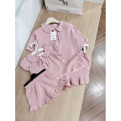 SET BỘ MẸ VÀ BÉ XÔ MUSLIN HỒNG CHẤM BI