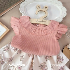 SET ÁO THUN GÂN HỒNG CAM MIX CHÂN VÁY HOA