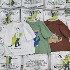 SET 3 ÁO CỘC TAY KHỦNG LONG NÂU XANH TRẮNG